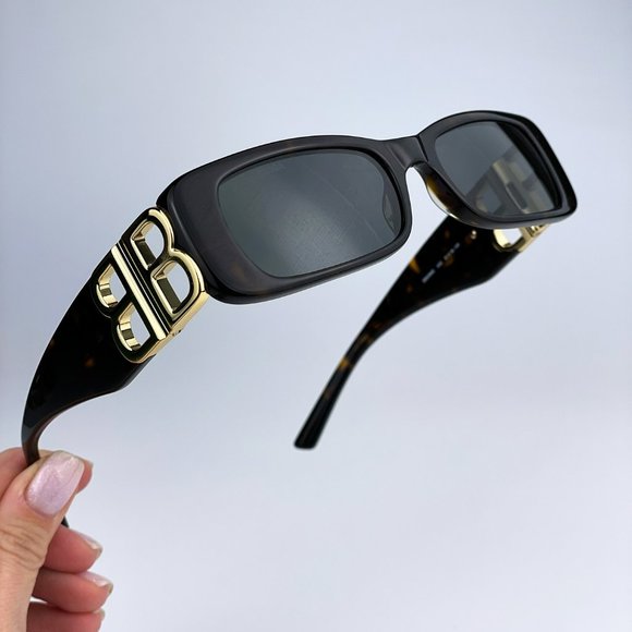 Balenciaga BB0096S 002 BRAND NEW Sunglasses Havana Gold Green Rectangle Unisex - Picture 1 of 15